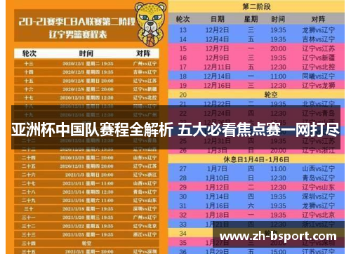 亚洲杯中国队赛程全解析 五大必看焦点赛一网打尽